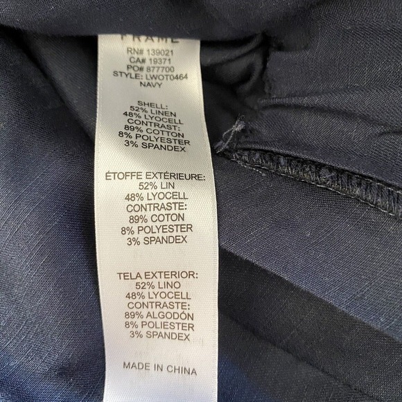 Frame Pleated Linen Bomber Style Jacket Size XS Navy Blue - Picture 6 of 6